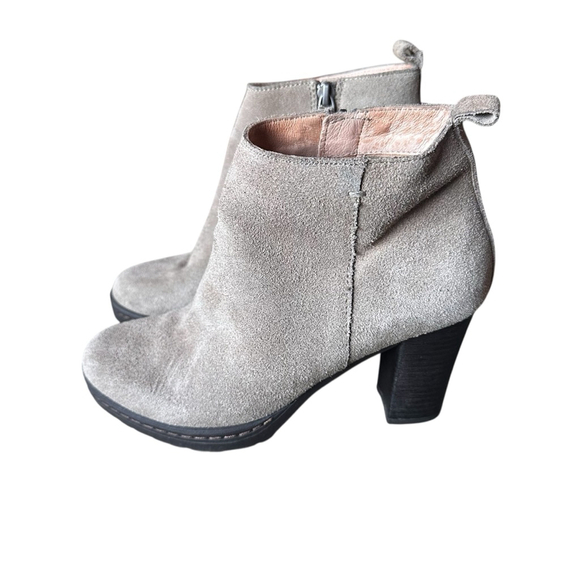 Caslon Taupe Suede Leather Ankle Booties 37M (US 6.5-7) Chunky Block Heel Zip Up - Picture 2 of 8